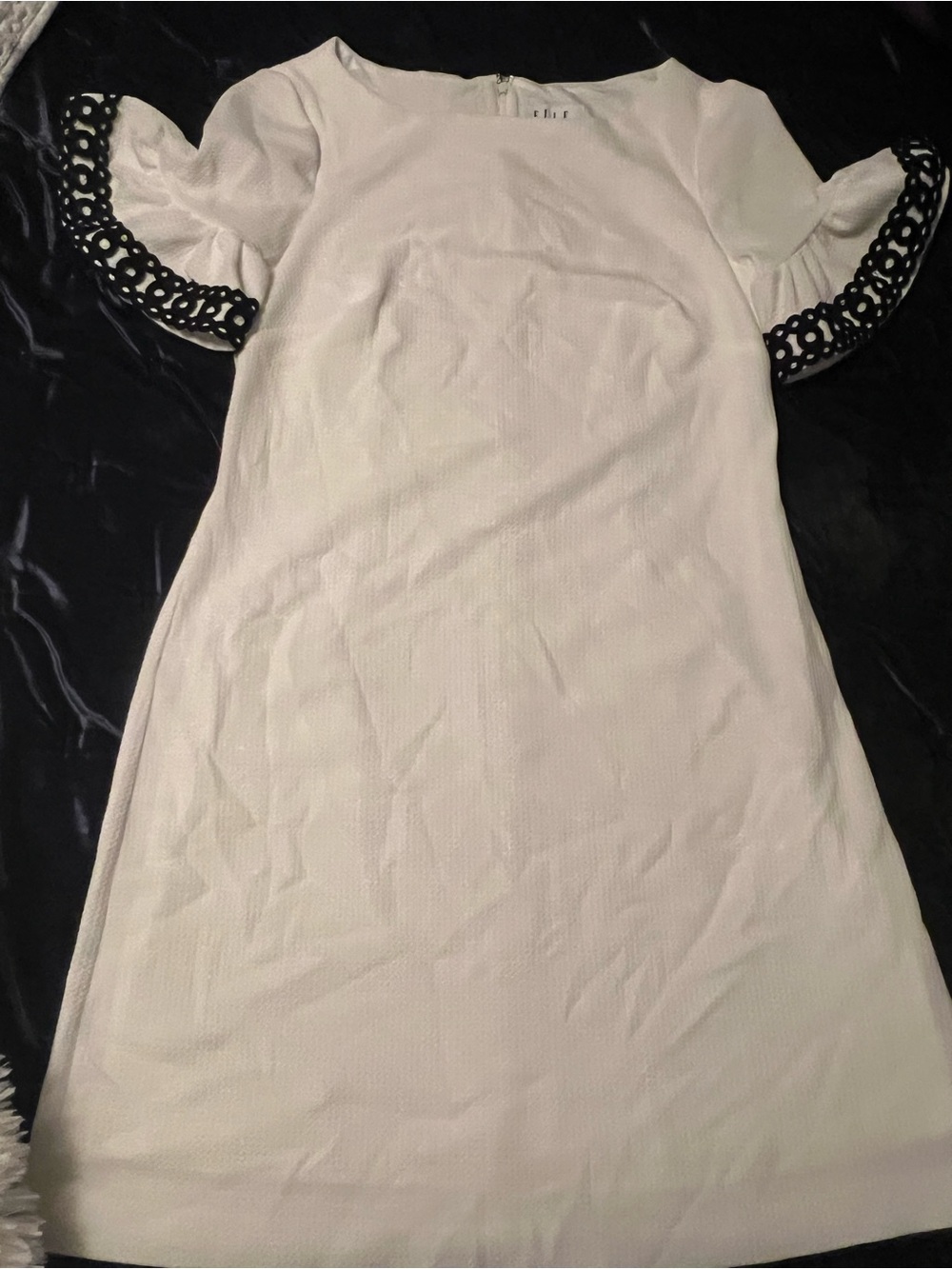 Elle White Mini Dress with Black Eyelet Sleeve Trim